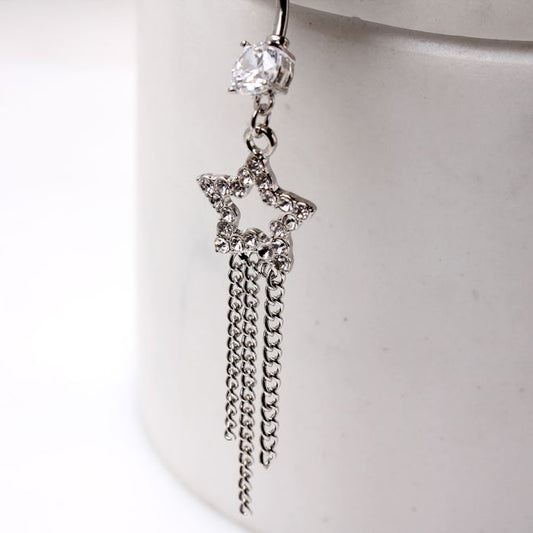 Navel Ring with Gemmed Star and Chains Dangle